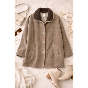 J.Jill Women's Heritage Tumbled Cord Coat Sherpa Collar Brown Rustic Size XL